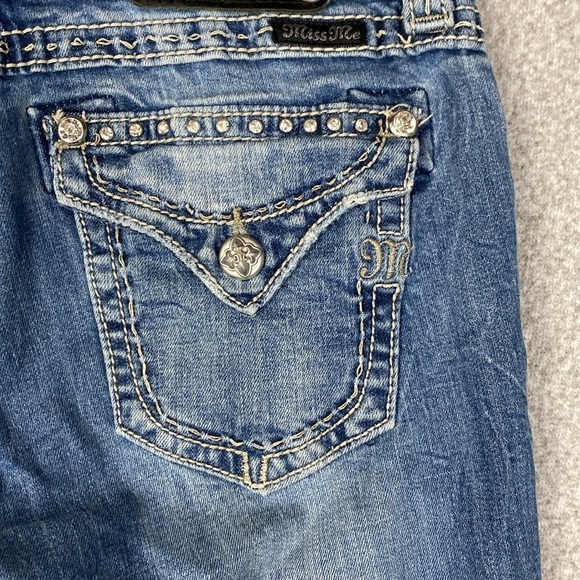 Miss Me boyfriend capri size 27 bling western 28x24 flap pockets rhinestones - Picture 4 of 11